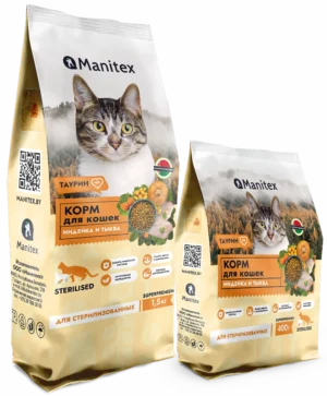 Корм сухой полнорационный для стерилизованных кошек, индейка и тыква «MANITEX STERILISED»