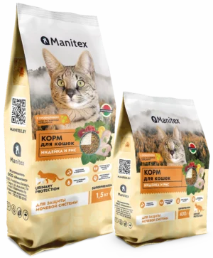 Корм сухой полнорационный для взрослых кошек, защита мочевой системы «MANITEX URINARY PROTECTION»